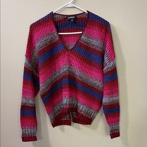 Express Women's V-Neck Pullover Multi-Colored Sweater Sz M